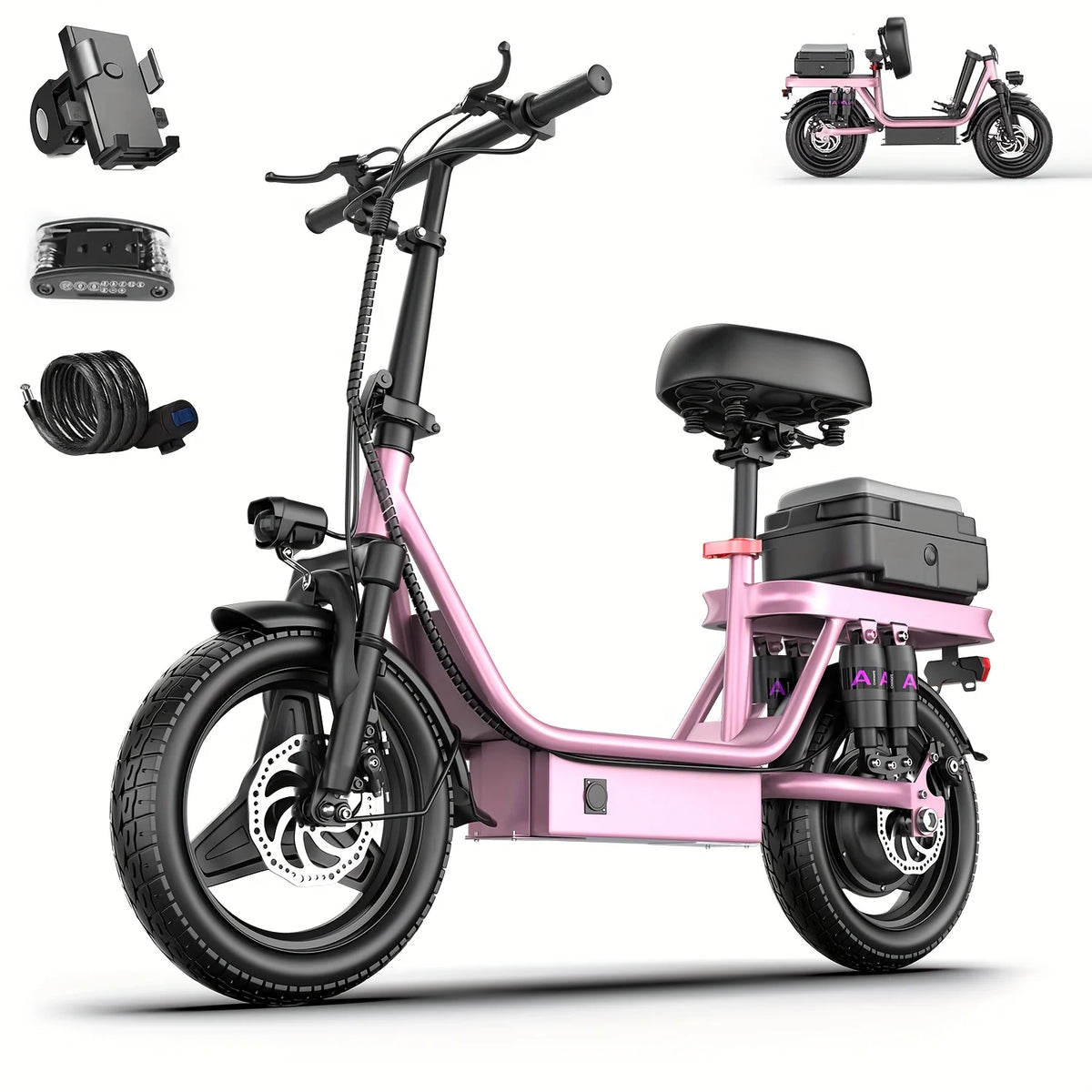 Rated Power 500w (peak 740w)Adult Electric Scooter And Electric Bike, With Seat, 48V 10-15Ah Lithium Battery, Range Up To 10-35