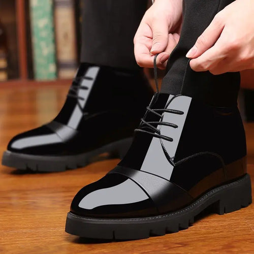 2026 New Men's 12cm Hidden Heel Dress Shoes Patent Leather Business Formal Shoes 10cm Thick Sole Wedding Shoes