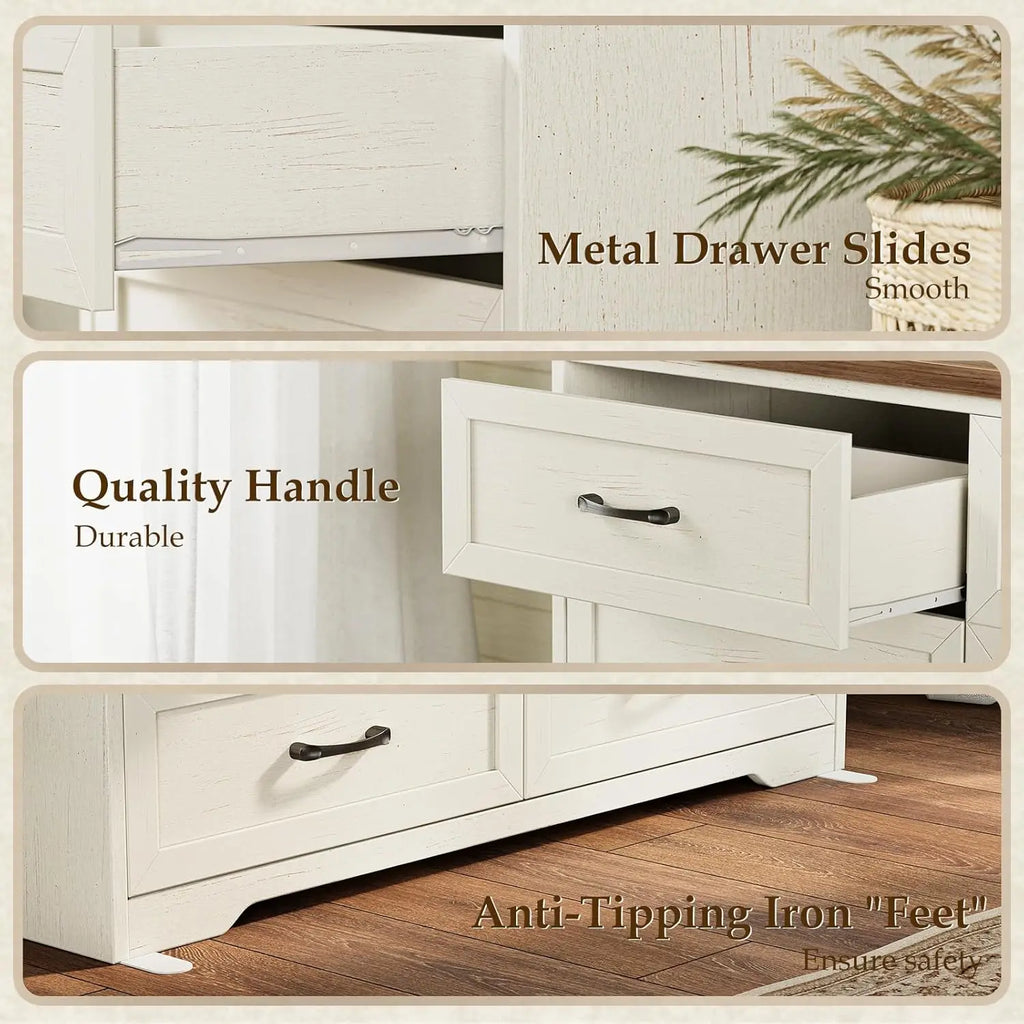 Farmhouse 6 Drawer Dresser for Bedroom, 47” Wide Rustic Storage Dresser with Engineered Wood Frame, Anti-Tip Safety, Customized