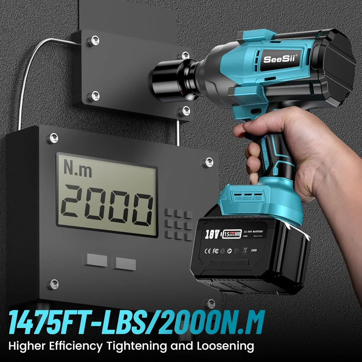 SEESII Cordless Electric Impact Wrench 2000Nm High Torque Brushless Power Impact Gun 3/4" Car Repair For Makita 2x 6.0Ah Battery