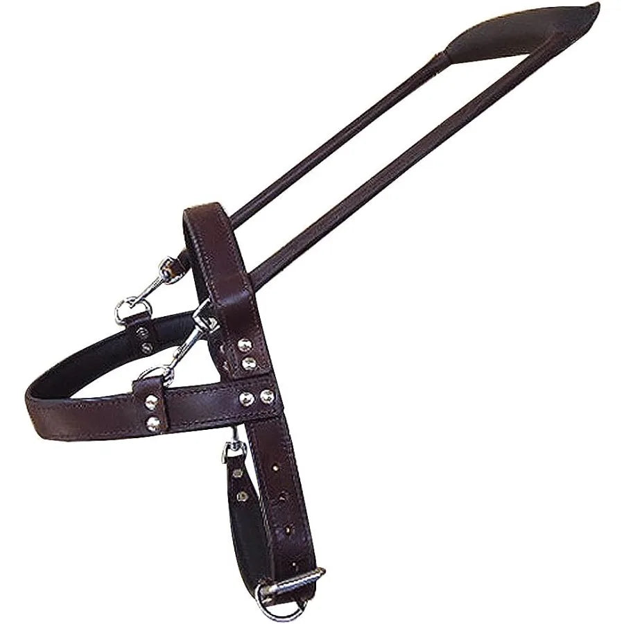 Guide Dog Harness Brown Padded Genuine Leather with Handle Adjustable Straps for Training and Mobility Assistance Breathable De