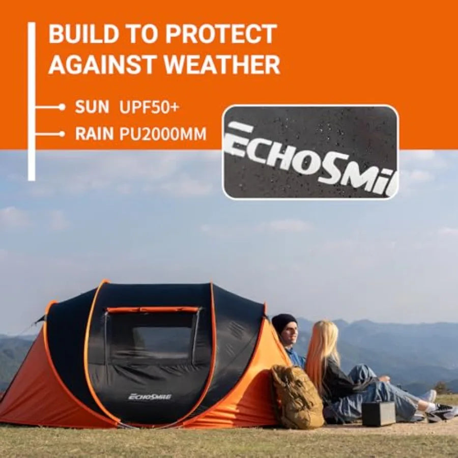 Instant Pop Up Camping Tent, 4 Person, Easy Setup Tent, Water Resistant Dome, Portable with Carry Bag