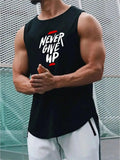 Men's Orange Motivational Slogan Print Round Neck Casual Tank Top