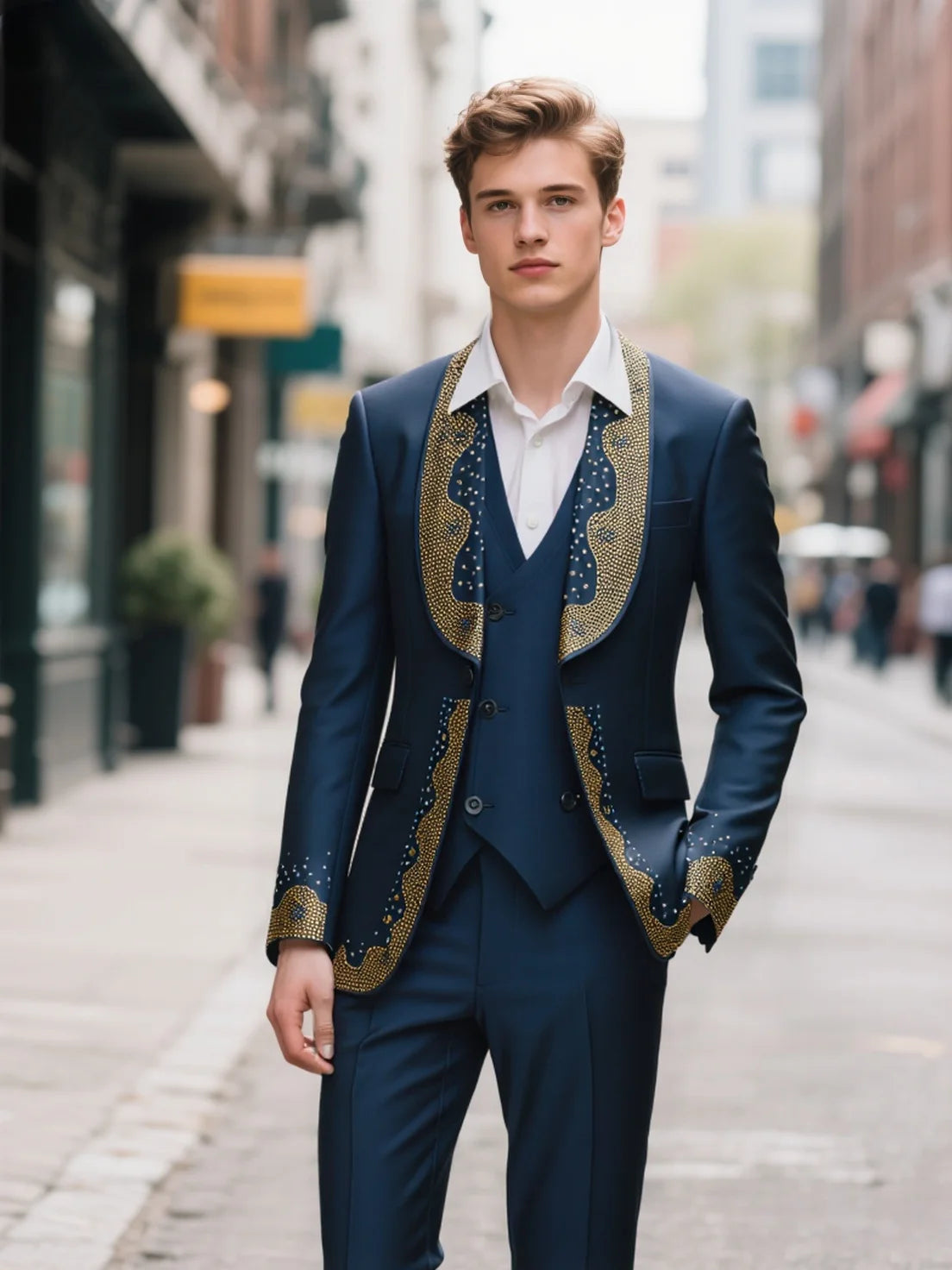 Luxury Wedding Suit For Fashion Men Beaded Slim Fit Groom Tuxedo Gentleman Party Suit 3 Pieces (Jacket+Pants+Vest) 2025