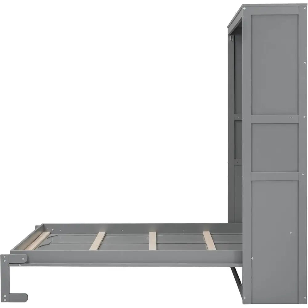 Space-Saving Murphy Wall Bed with Shelves, Grey, Ideal for Home and Office