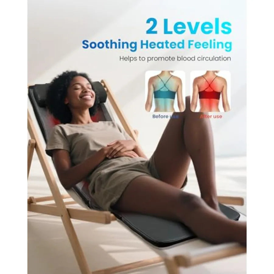Shiatsu Full Body Massage Mat with Heat Back Massage Pad for Pain Relief Deep Tissue Kneading and Vibration Heating Chair Massa