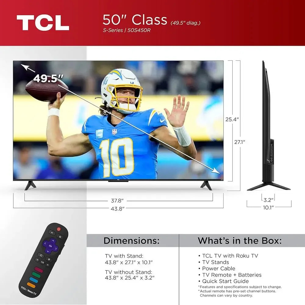 50-Inch Class S4 4K LED Smart TV with u TV (50S450R, 2023 - el), Dolby Vision, HDR, Dolby Aos, Works with Alexa, Assistant and H