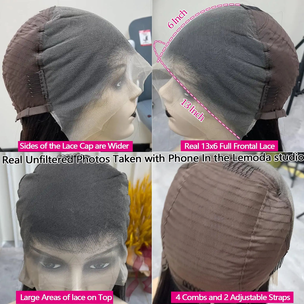 Lemoda 250% Density 13x6 Full Lace Frontal Wigs Straight Human Hair HD Transparent Lace Wigs Pre Plucked Brazilian Virgin 12A