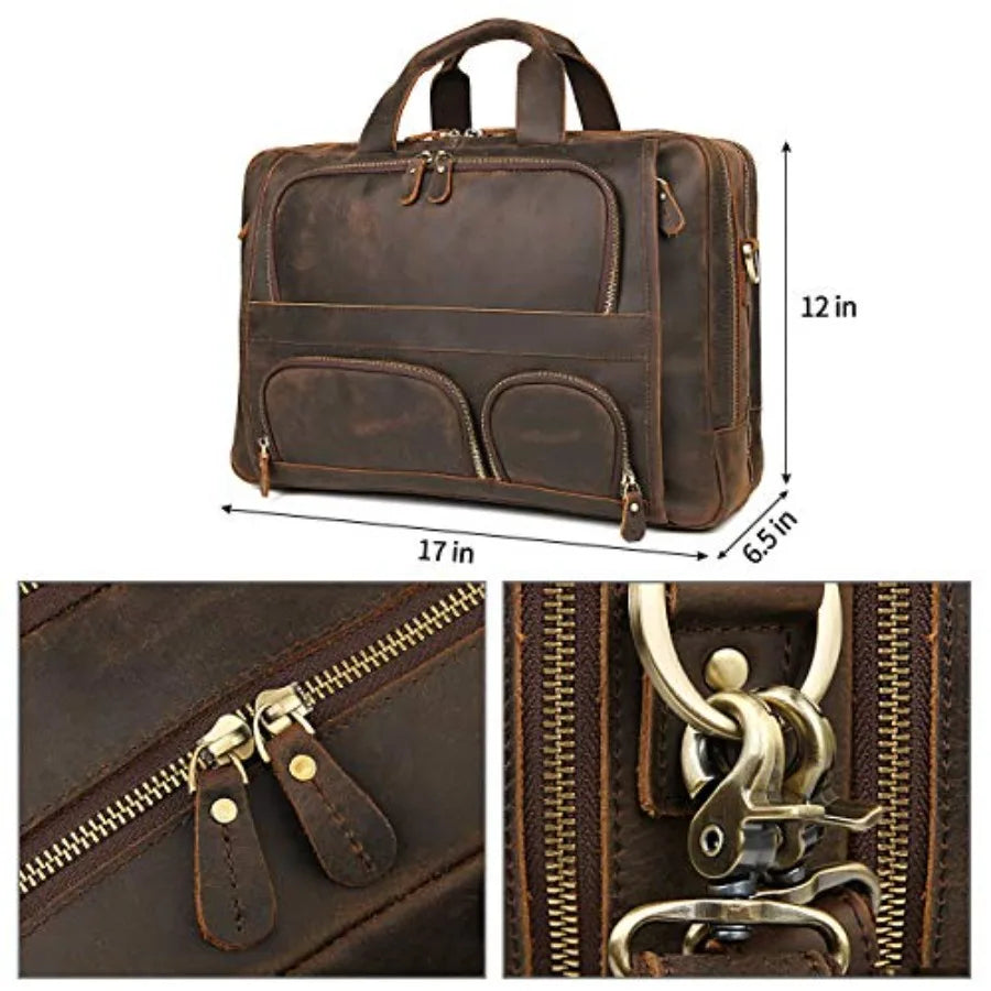 Augus Business Travel Briefcase Genuine Leather Duffel Bags for Men Laptop Bag fits 15.6 inches Laptop Black Premium Quality Du