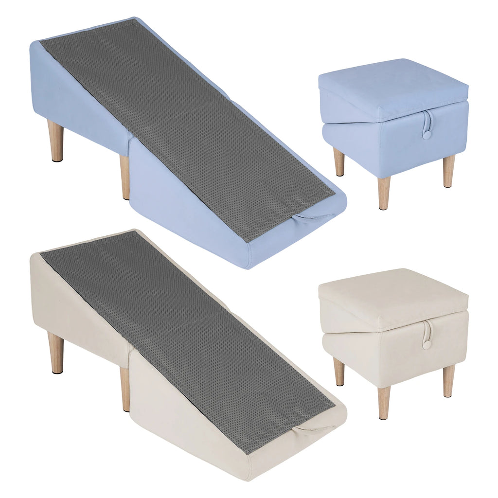 2-In-1 Folding Pet Ramp Stairs Non-Slip Foldable Human Chairs Detachable Dog Climb Ladders for Small and Large Dogs