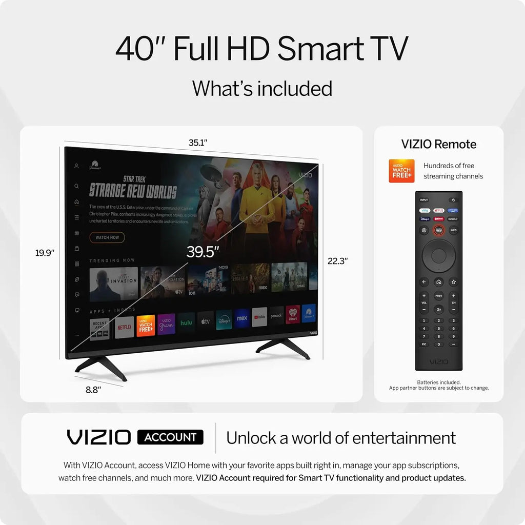 VIZIO 40-inch Full HD 1080p Smart TV with DTS Virtual: X, Alexa Compatibility, Google Cast Built-in, Bluetooth Headphone Capable