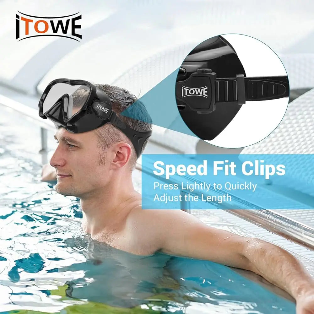 Swim Goggles for Adult Men Women with Nose Cover, Tempered Glass 180°Clear View Swimming Mask Pool Water Diving Goggle