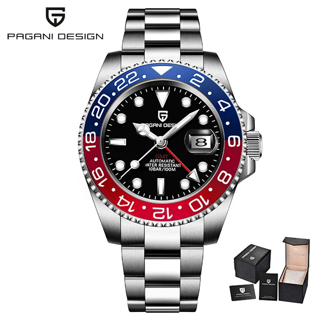 PAGANI DESIGN Gift Men's Watch GMT 40mm Mechanical Watch Top Brand Stainless Steel Waterproof Business Automatic Watches for Men