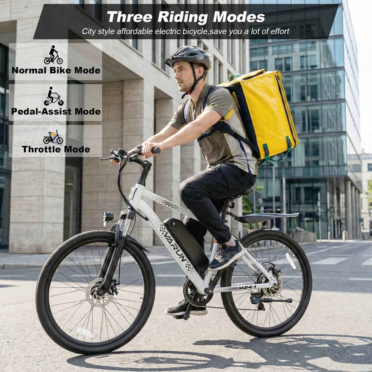 Varun M24-1 Adult Electric Bike,500W Peak Power,36V 7.8Ah Battery,24"Tire Commuter Electric Bike,20MPH,UL 2849,1 Year Warranty