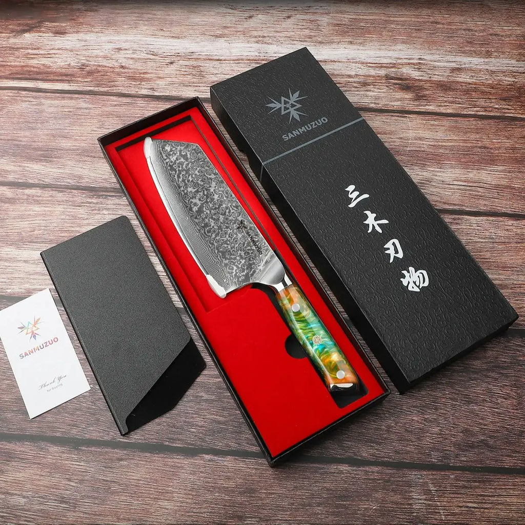 SANMUZUO 2PCS Kitchen Knife Set - Xuan Series - VG10 Damascus Steel Chef Knife & Nakiri Knife, Best Gift for Chef - Resin Handle
