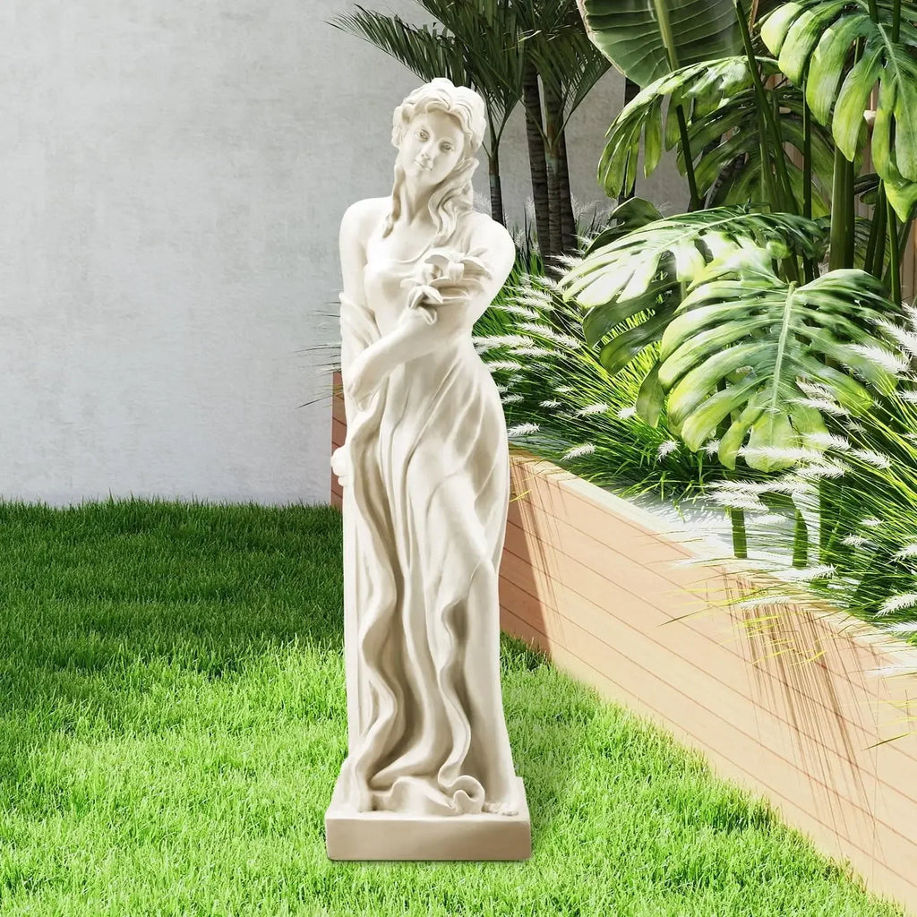 51'' Large Outdoor Garden Nymph Statue, Goddess of Spring Flowers, Roman Style Sculptures Decorations, Religious Garden Statue f