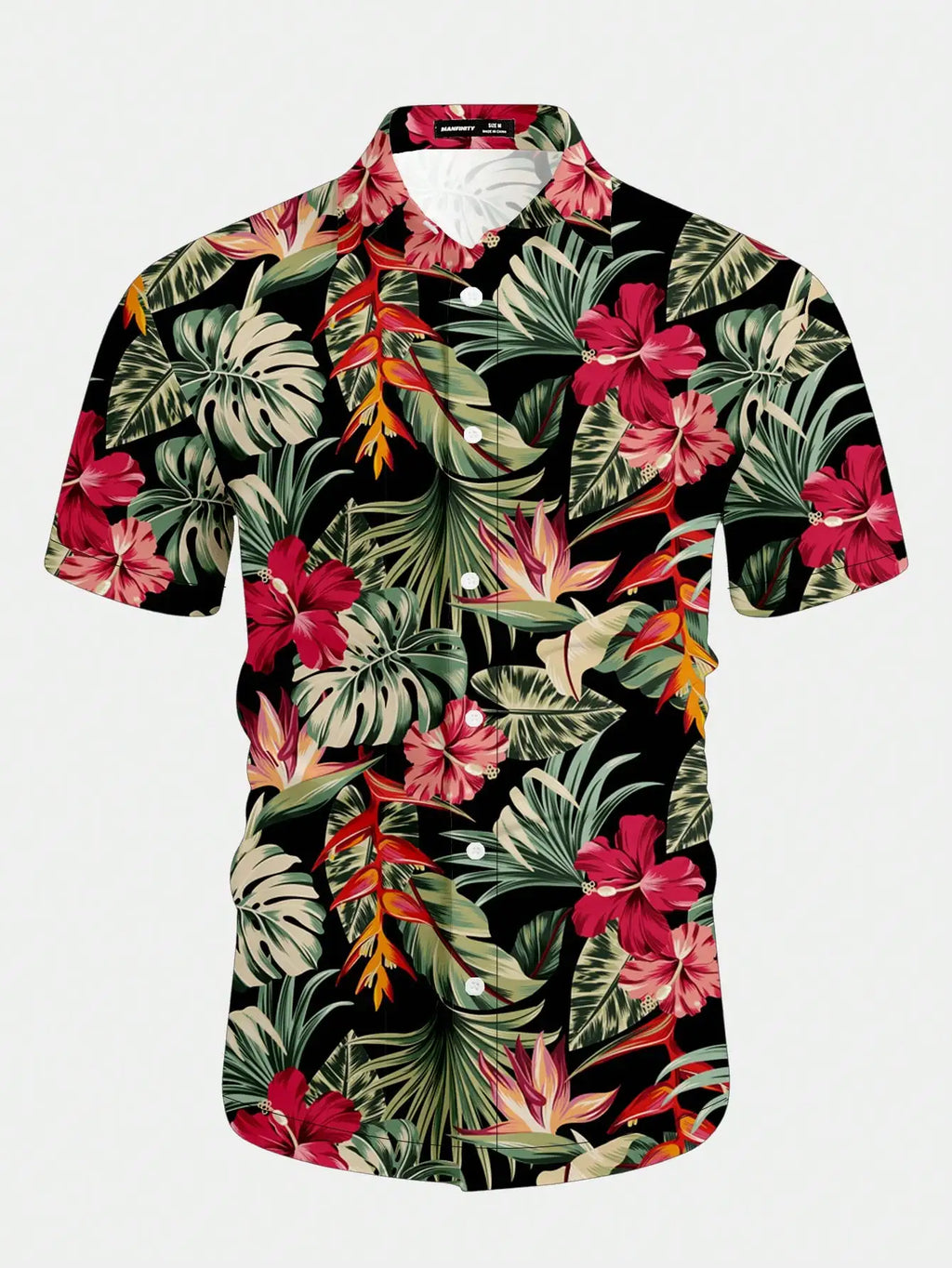 Men's Short Sleeve Collared Shirt with Tropical Floral Print, Casual Vacation Style