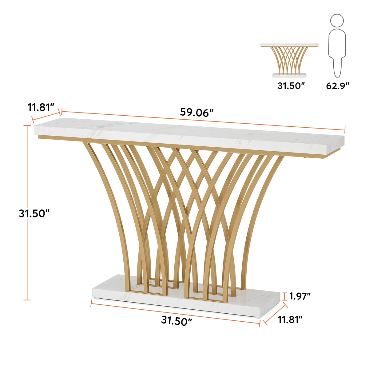 Tribesigns 59 inch Gold Console Table, Modern Entryway Table with Grid-Shaped Metal Base for Entrance, Hallway, Entryway