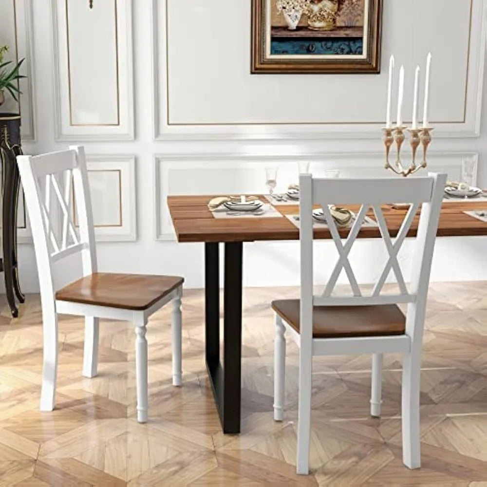Dining Room Chairs Set of 4 White - Wooden Farmhouse Kitchen Chairs with Rubber Wood Seat, Acacia Wood Legs, Max Load 360 Lbs,