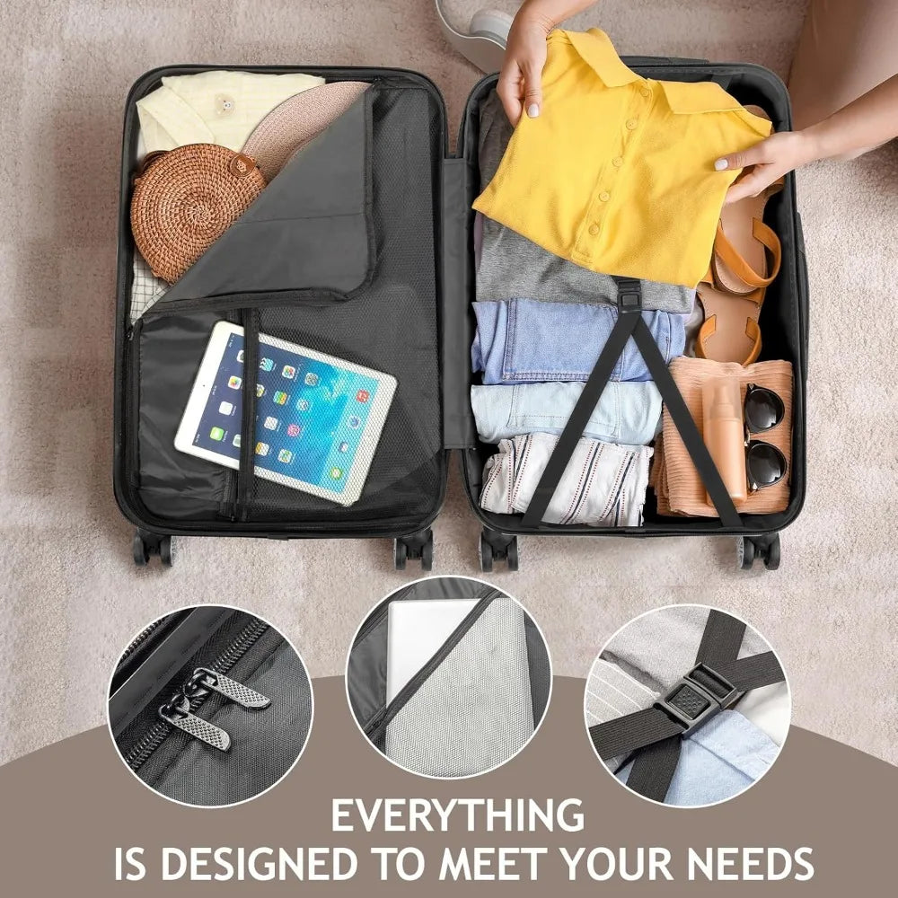 Luggage Set of 3 Hardside Carry on Suitcase Sets with Spinner Wheels & TSA lock, Portable Lightweight ABS Luggages