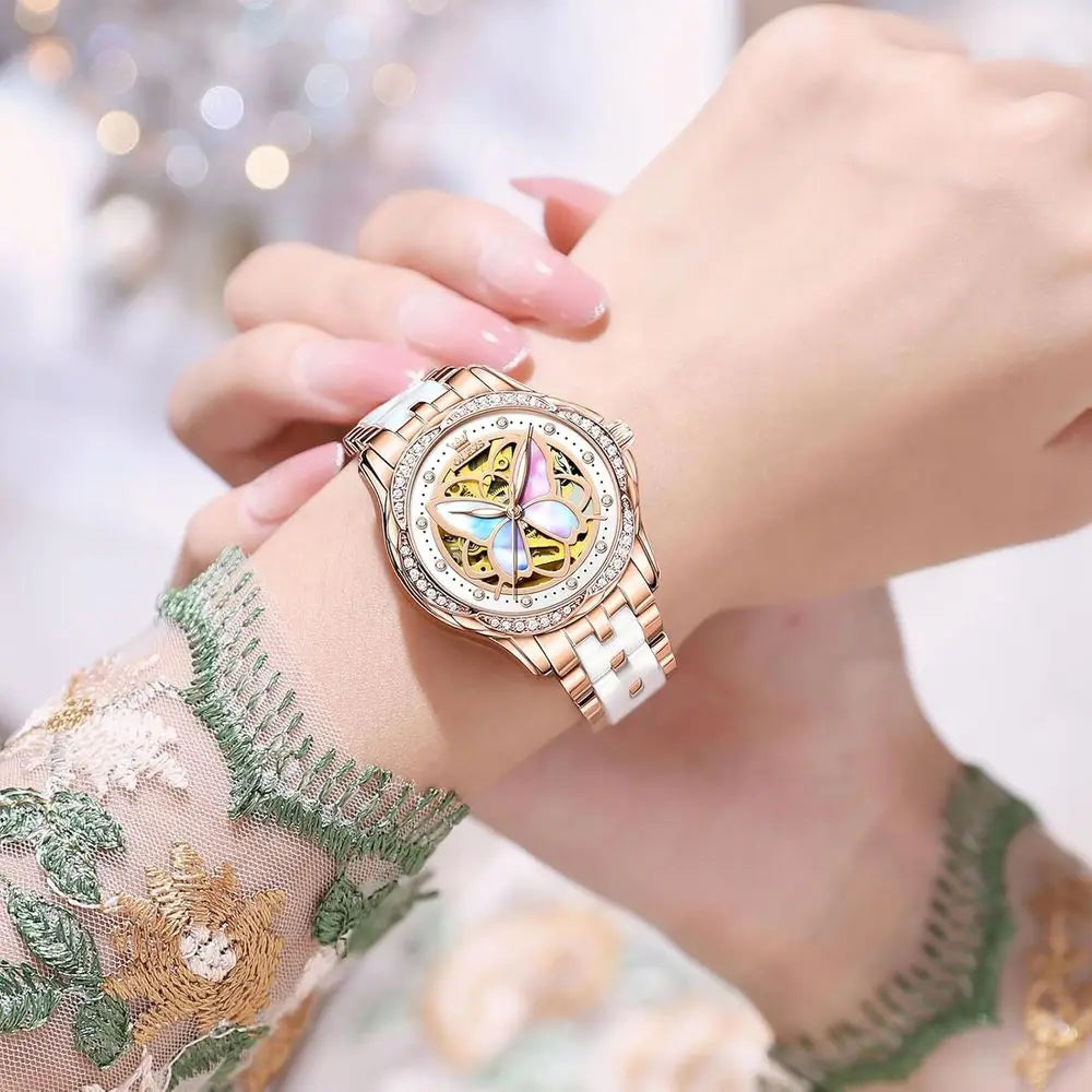 OLEVS Womens Automatic Watch, Premium Large ace Diamond Accented Sel Winding Watches or Women, ashion Waterproo Ladies DrWatch,