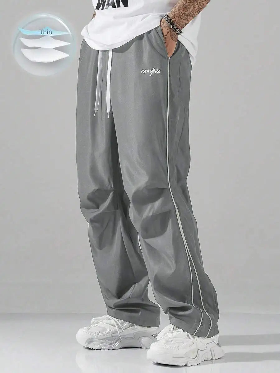 Men's Loose Fit Streetwear Joggers with Side Stripe, Lightweight Fall Pants