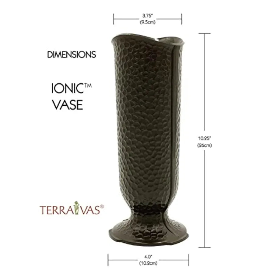 ' Ionic Vase - Replacement Cemetery Flower Vase - 4" D Base with 3 Flanges to Lock-in. Dark Brown Plastic Replica Not Bronze Qu