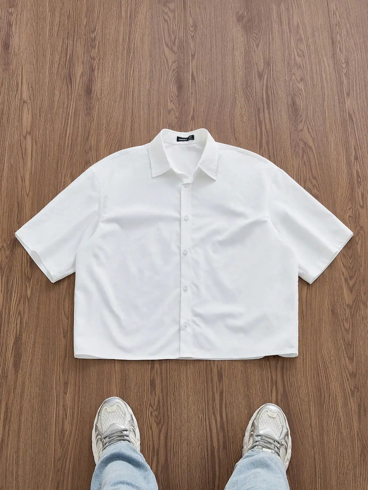 Men's White Loose Short Crop Shirt with Strawberry Graphic Print