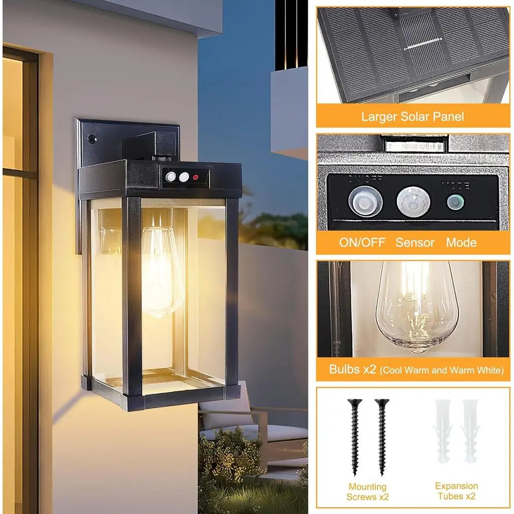 2 Pack Outdoor Waterproof Wall Lights with 3 Lighting Modes & Motion Sensor, Dusk to Dawn Exterior Porch Light Fixtures