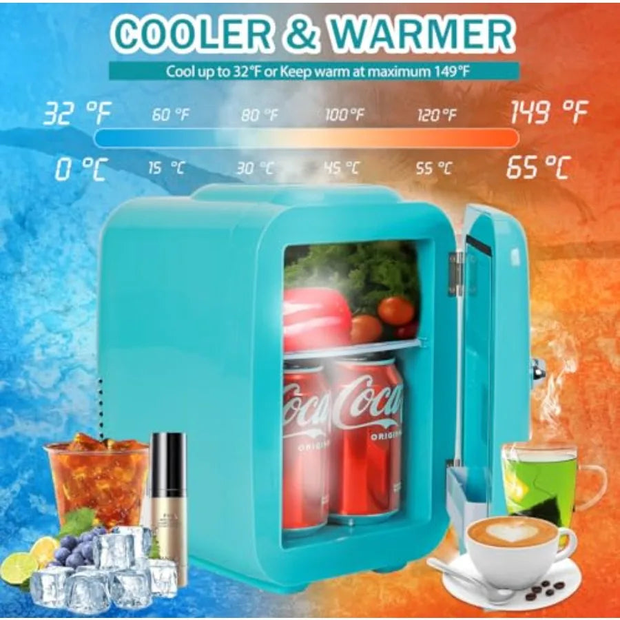 Mini Fridge 4 Liter 6 Cans Small Refrigerator for Bedroom 110V AC 12V DC Thermoelectric Cooler and Warmer for Drink Office Dorm