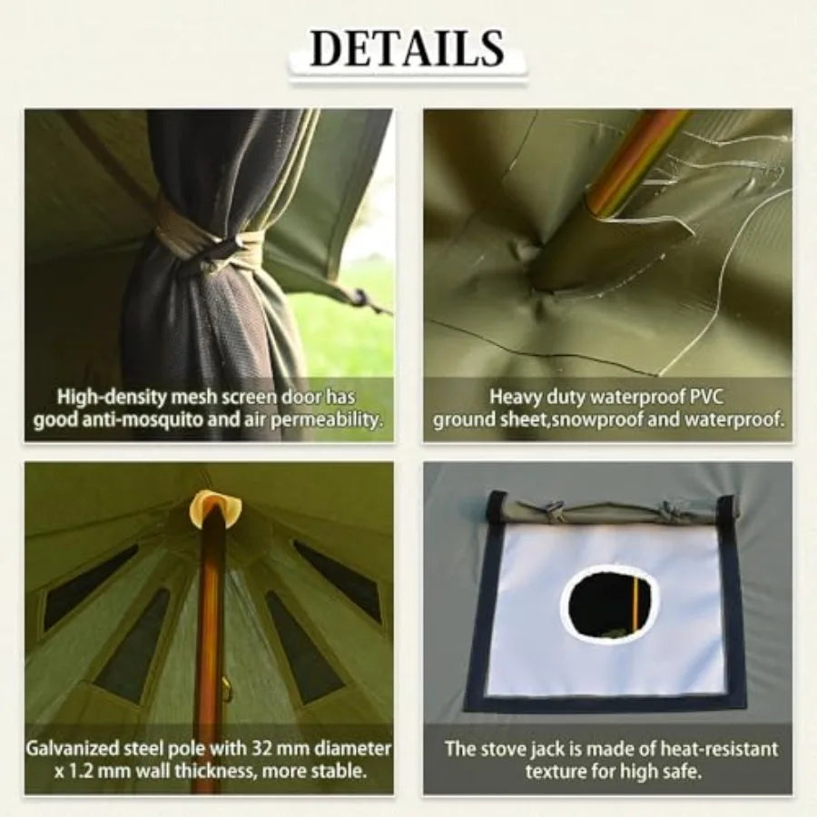 TOMOUNT Canvas Tent Bell Tent Yurt with Stove Jack Zipped Removable Floor for Glamping Truck Car Camping
