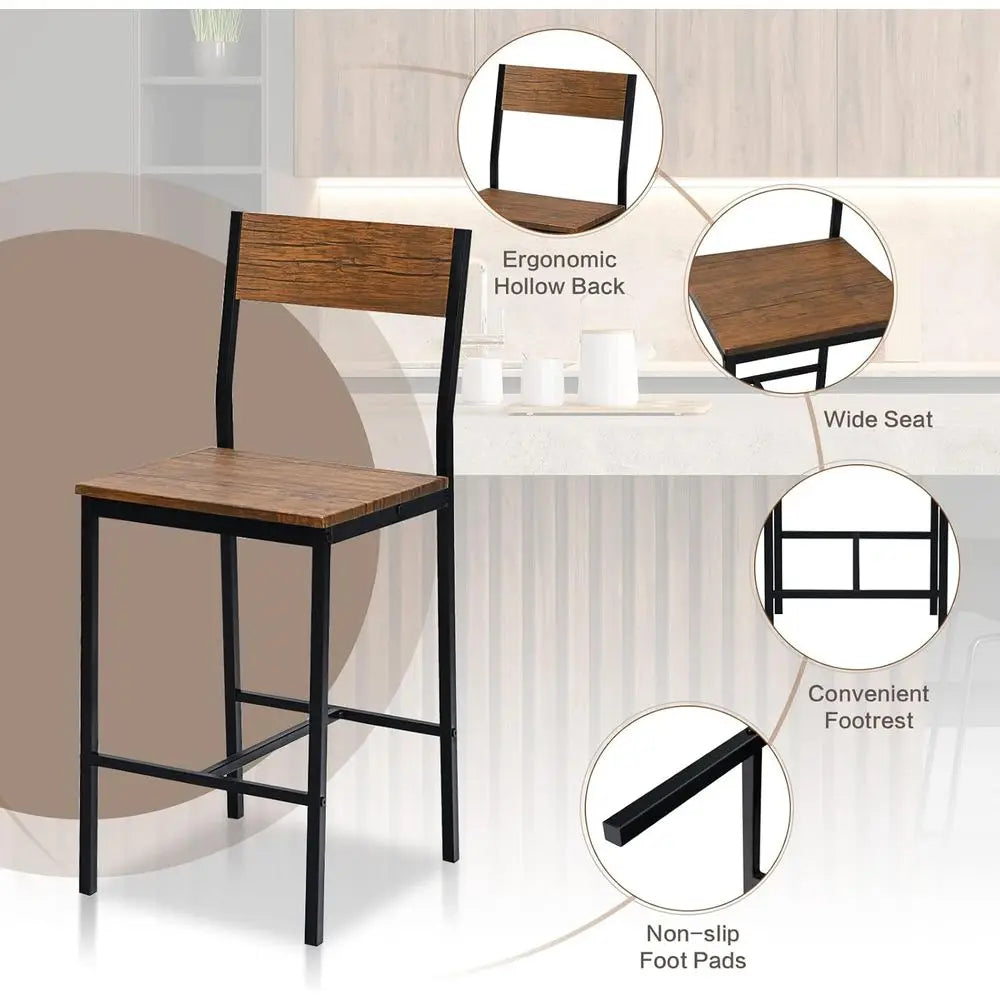 Industrial-Style 3-Piece Bar Table Set with Heavy-Duty Steel, Ideal for Pub, Kitchen, or Dining Area, Easy Assembly