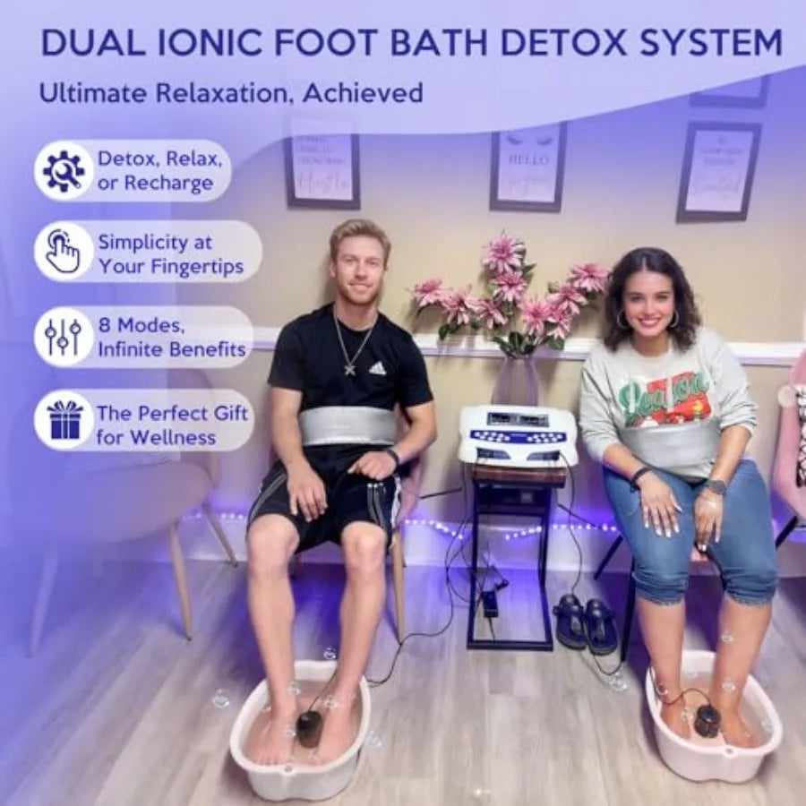 Dual Ionic Foot Bath Detox Machine LCD Display 2 Person System with Waist Belts and Straps Blue