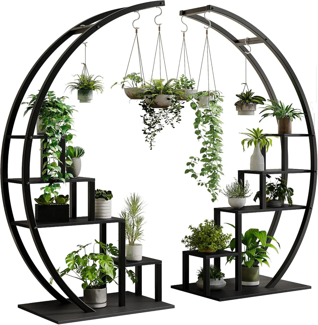 5-Tier Tall Metal Half Moon Plant Shelf, Space-Saving Indoor Flower Rack for Multiple Plants Display