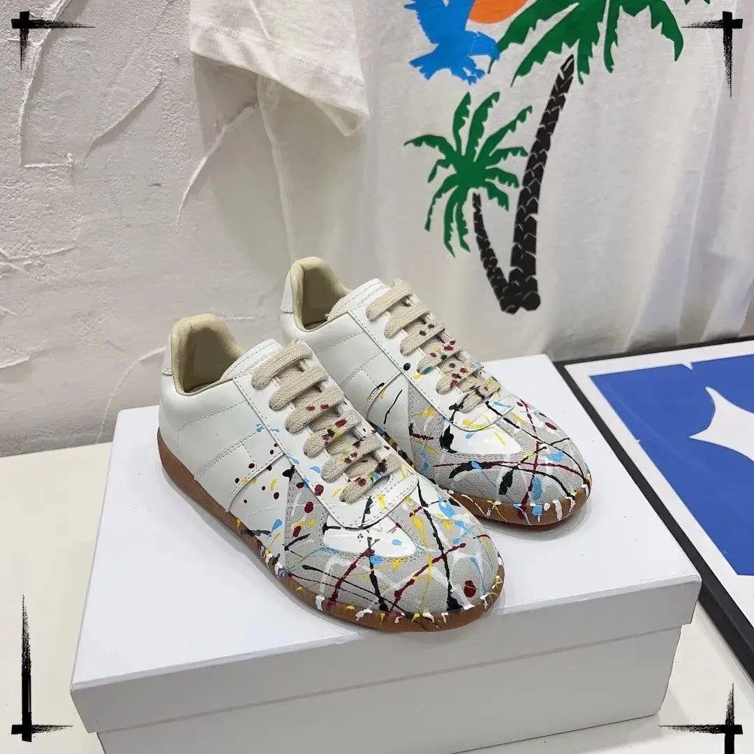 New Cowhide Retro German Training Shoes Men Women White Sneakers Genuine Leather Soft Couple Breathable Durable Athletic Fashion