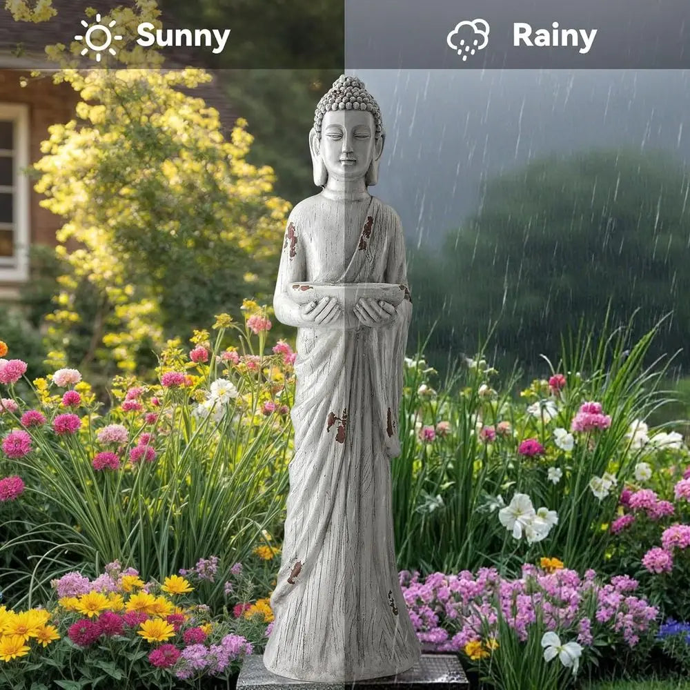 42" Extra-Large Buddha Outdoor Statue with Birdeeder, Tall Zen Meditative Buddha igures, Durable Weatherproo MGO Scuture or Gard