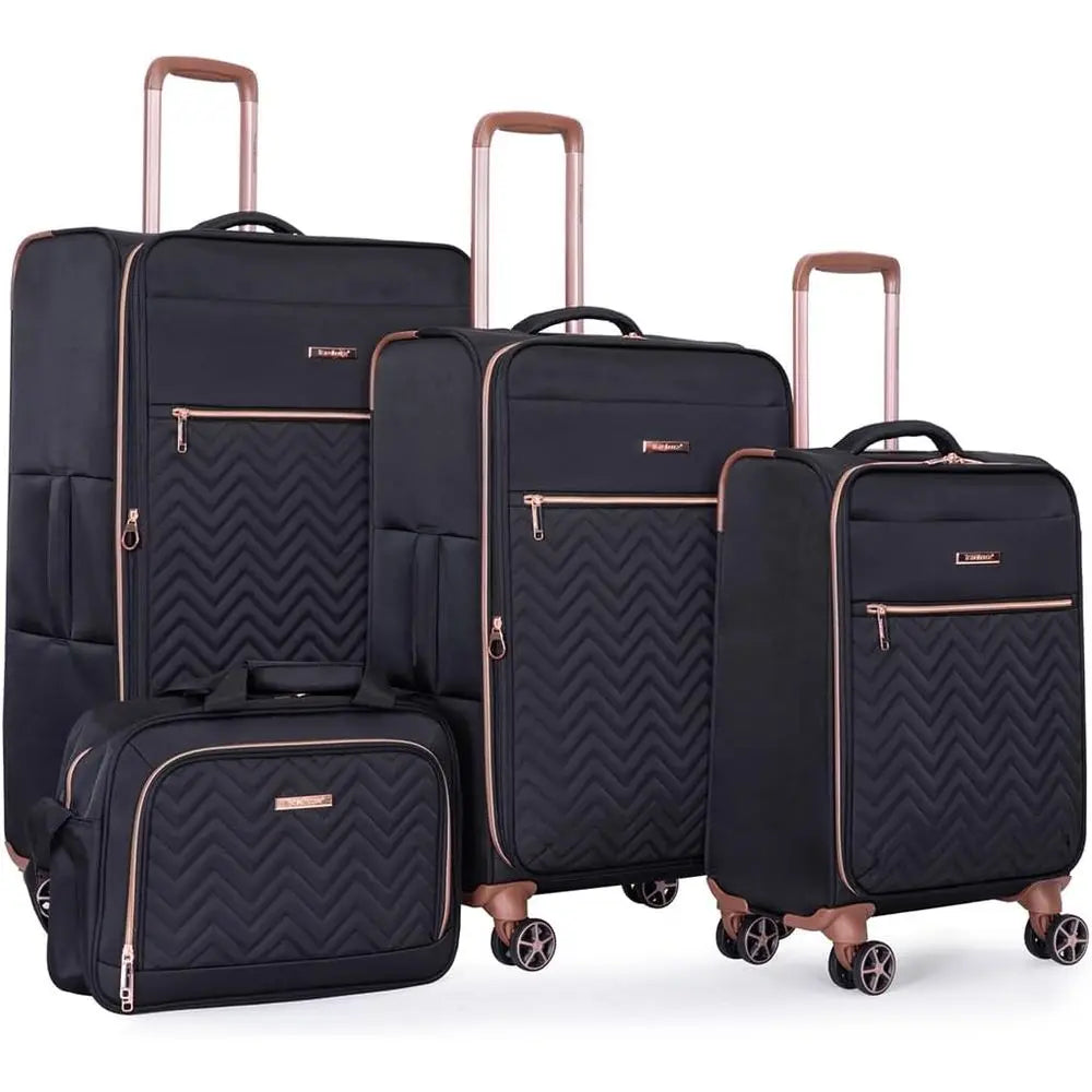 Expandable Lightweight Suitcase Set, 4-Piece with Double Spinner Wheels (16/20/24/28 inches), Black