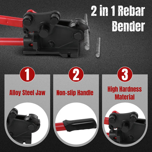 2-in-1 Manual Pipe Tube Bender Rebars Up To 5/8inch Rebar Cutting Tool with No-Slip Handle Grip for Construction Site Home-Use
