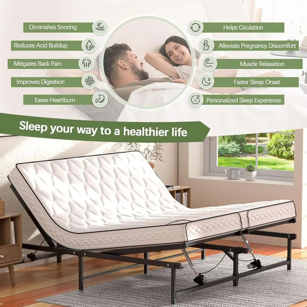 King Size Electric Adjustable Bed Base with Foot Incline, Low-Noise Motor, and Remote Control