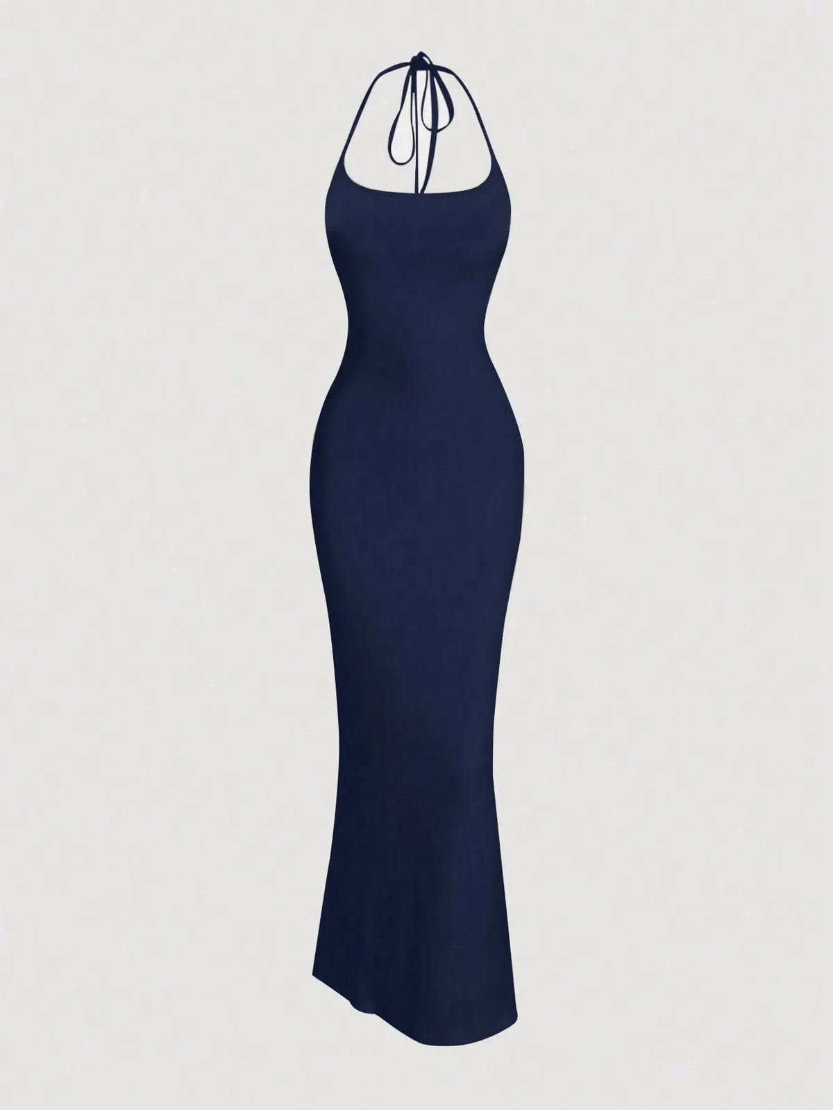Black Fitted Halter Mermaid Maxi Dress for Women
