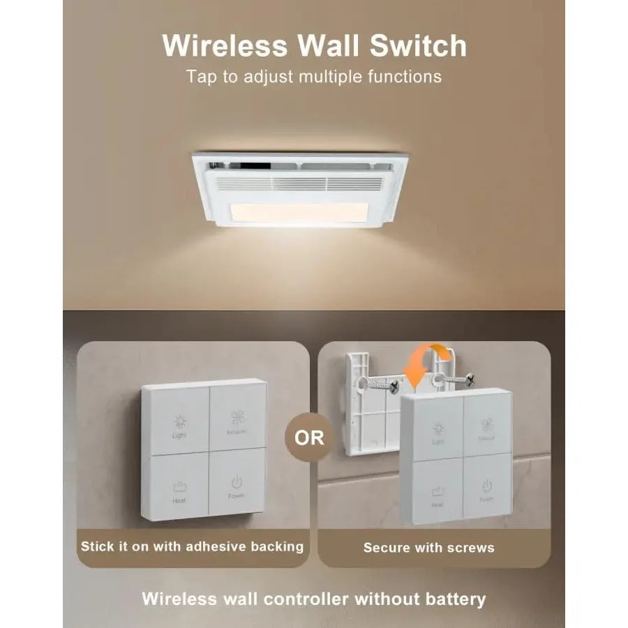 4 in 1 Bathroom Exhaust Fan with Heater and Light 110 CFM 1.5 Sones 35W White Bath Fan with 3-Color Adjustable LED Lights Remot
