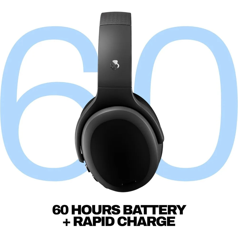 Wireless Over-Ear Headphones with ANC, Multi-Sensory Bass, 60H Battery for iPhone Android - True Black