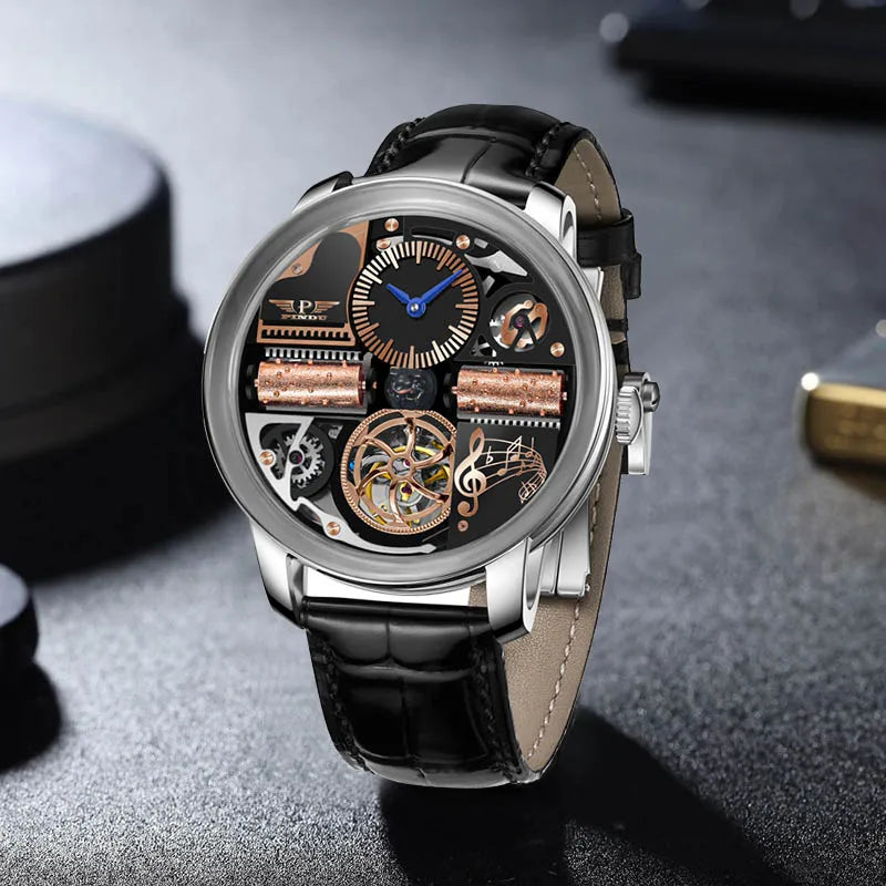 PINDU Design NEW The Godfather Machinery Watch Men Stainless Steel Sapphire Glass Top Luxury Automatic Wristwatches Waterproof