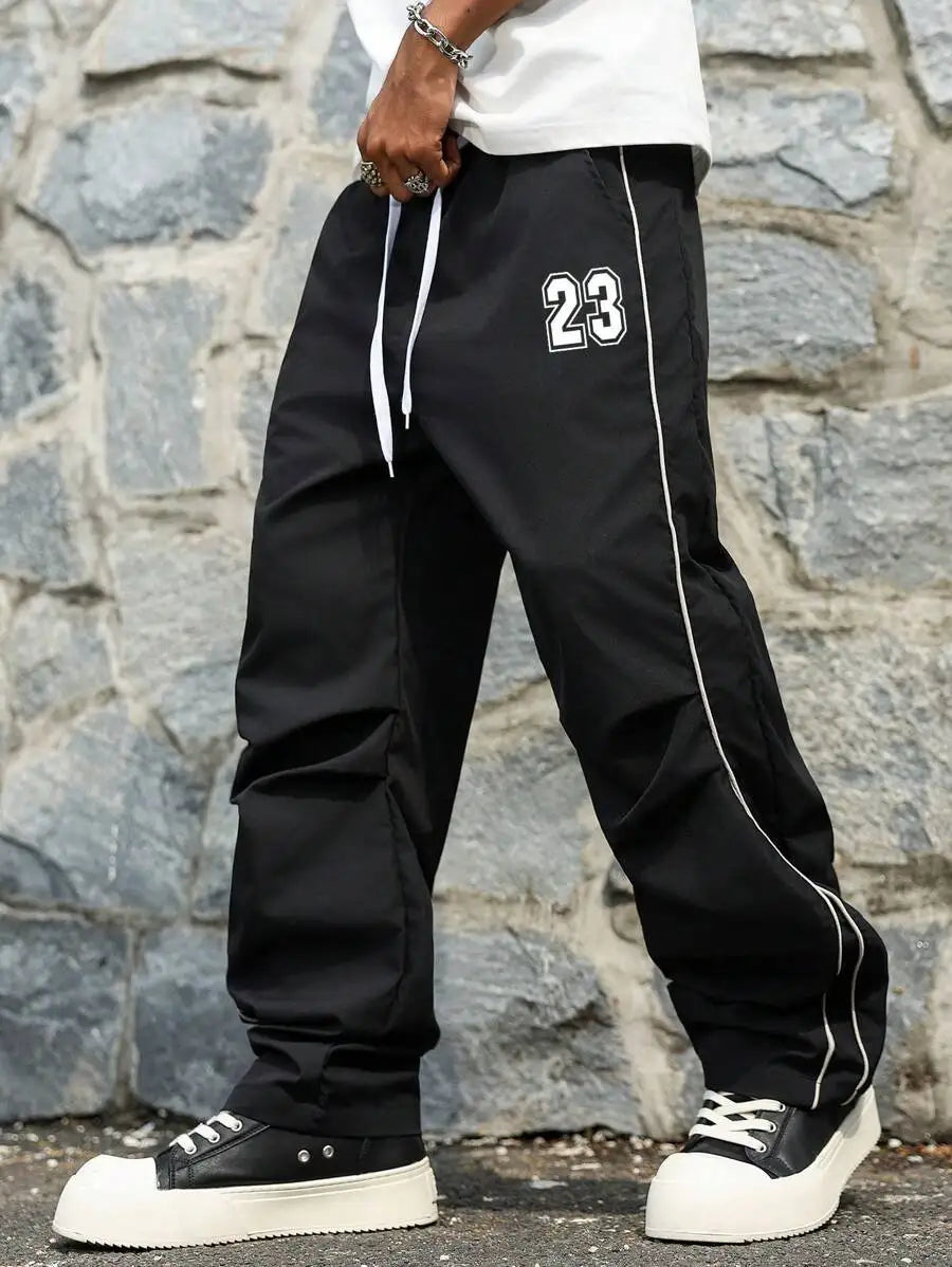 Men's Loose Fit Streetwear Joggers with Side Stripe, Lightweight Fall Pants
