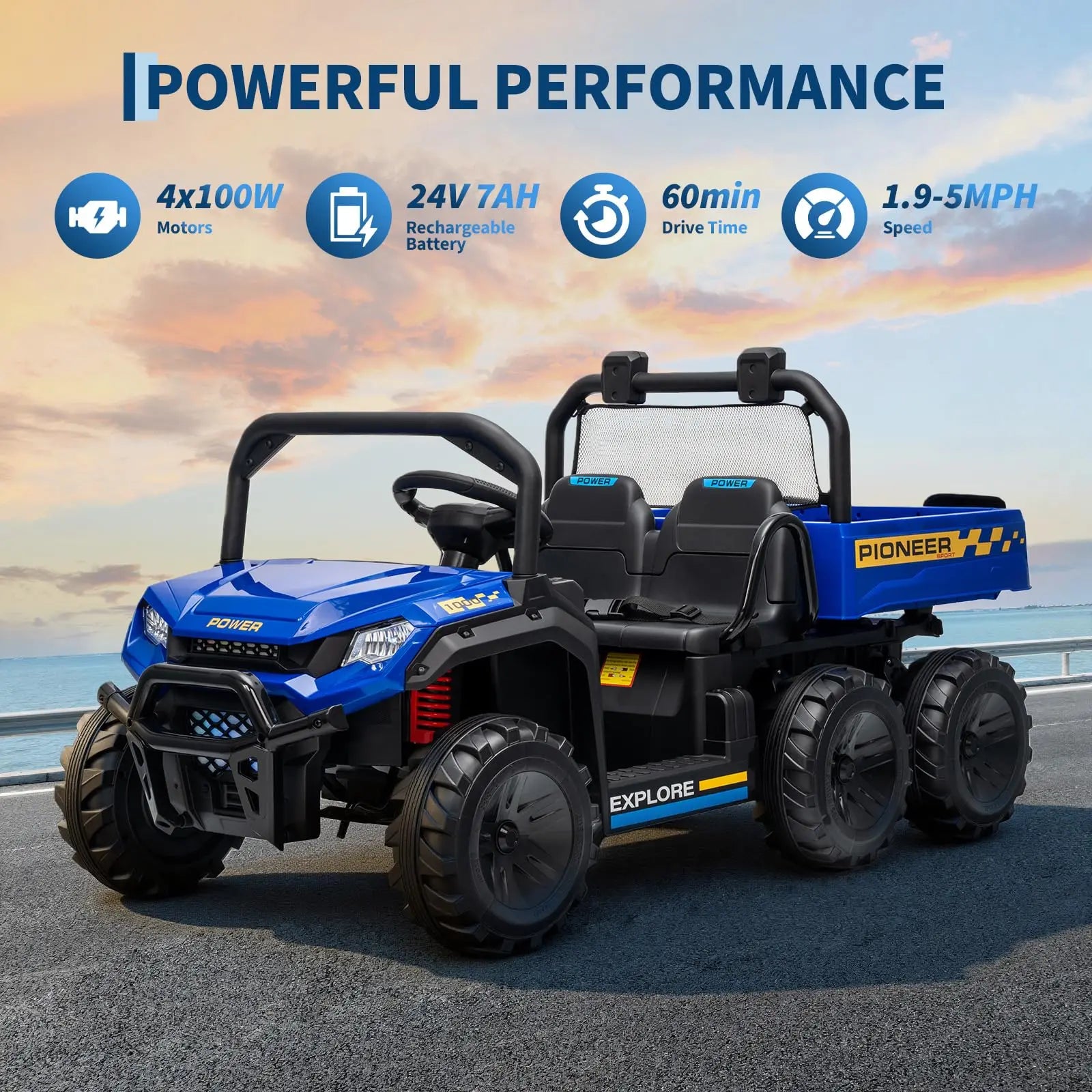24V 2 Seater Kids Ride on Toy, 4WD 3 Speeds Electric Dump Truck With Remote Control For Children 4-8