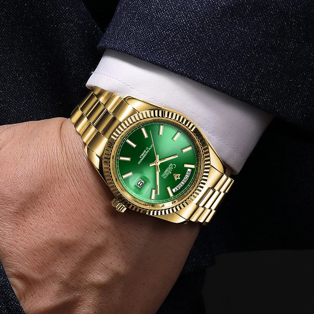 CADISEN Men Watches Luxury Golden Automatic Mechanical Watch Men Sapphire Glass 10Bar MIYOTA 8285 Movement DD40 Week Wristwatch