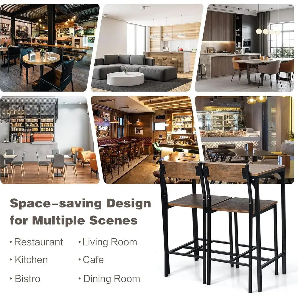 Industrial-Style 3-Piece Bar Table Set with Heavy-Duty Steel, Ideal for Pub, Kitchen, or Dining Area, Easy Assembly