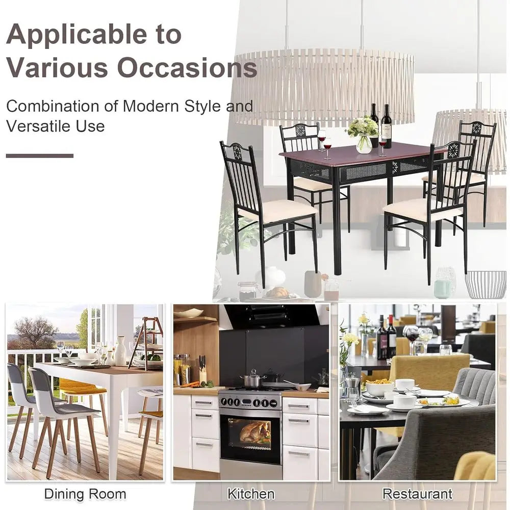 5-Piece Dining Set, Elegant Kitchen Table with 42 Round Table and 4 Upholstered Chairs, Suitable for Home, Coffee Shop, and Rest