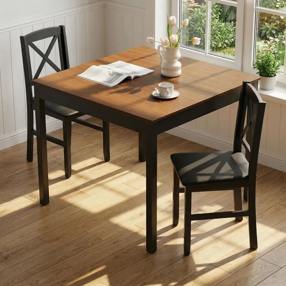 MidCentury Modern Dining Table Set for 2, Wooden Kitchen Table amp 2 Chairs with Padded Seats, 3Piece Compact Dining Set for Sma