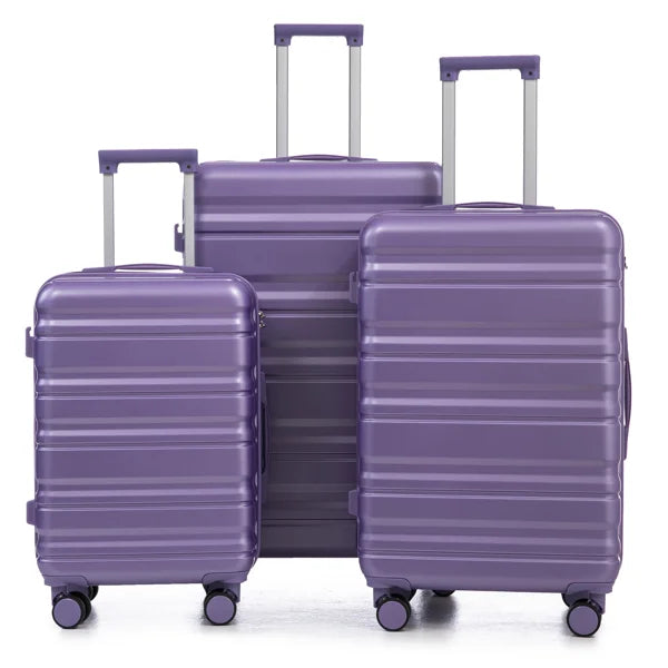 3Pcs ABS Luggage Set 20/24/28 Inch Spinner Wheels Carry On Suitcase Matching Color Combination Lock Purple